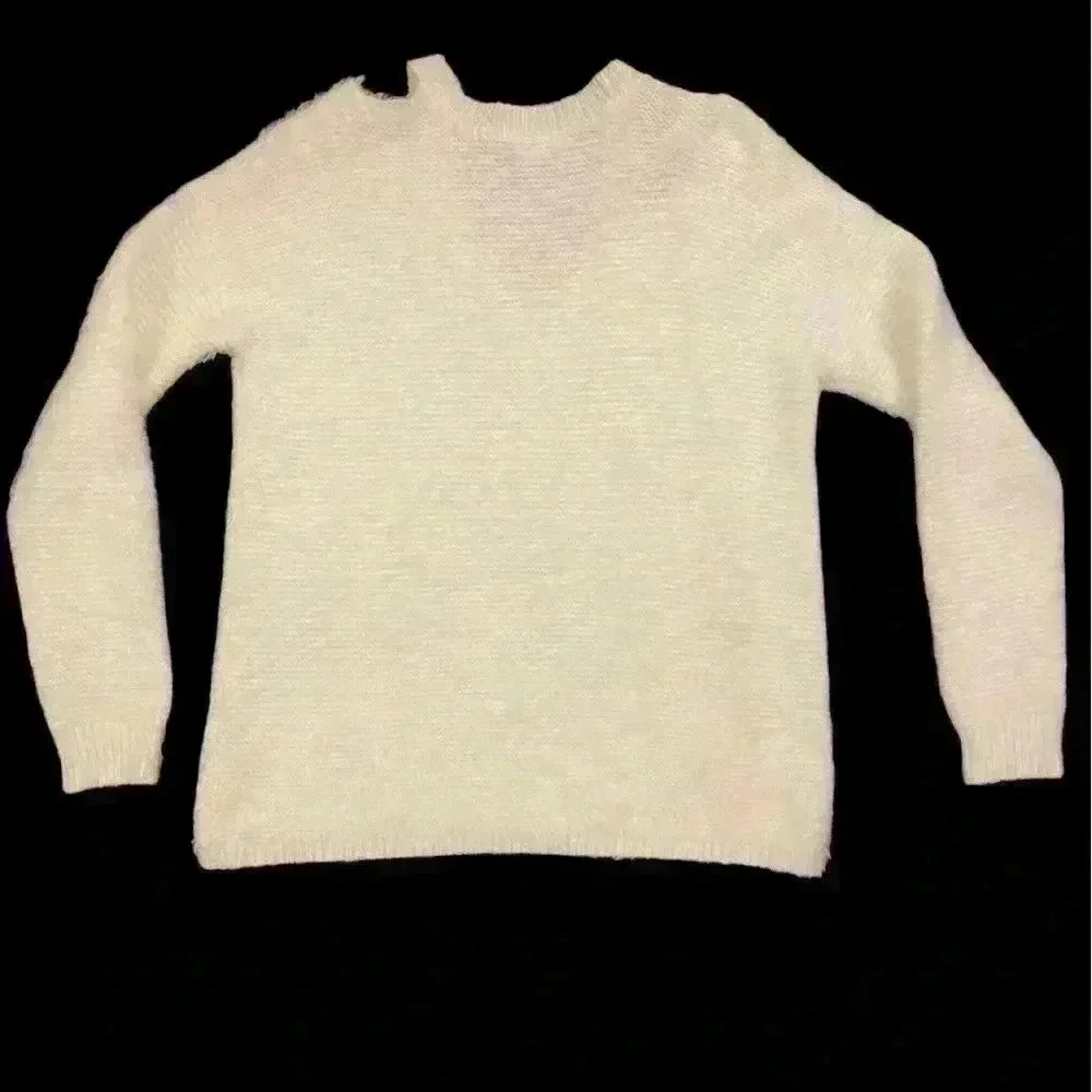 Lovers & Friends Ivory Cutout Fuzzy Sweater.